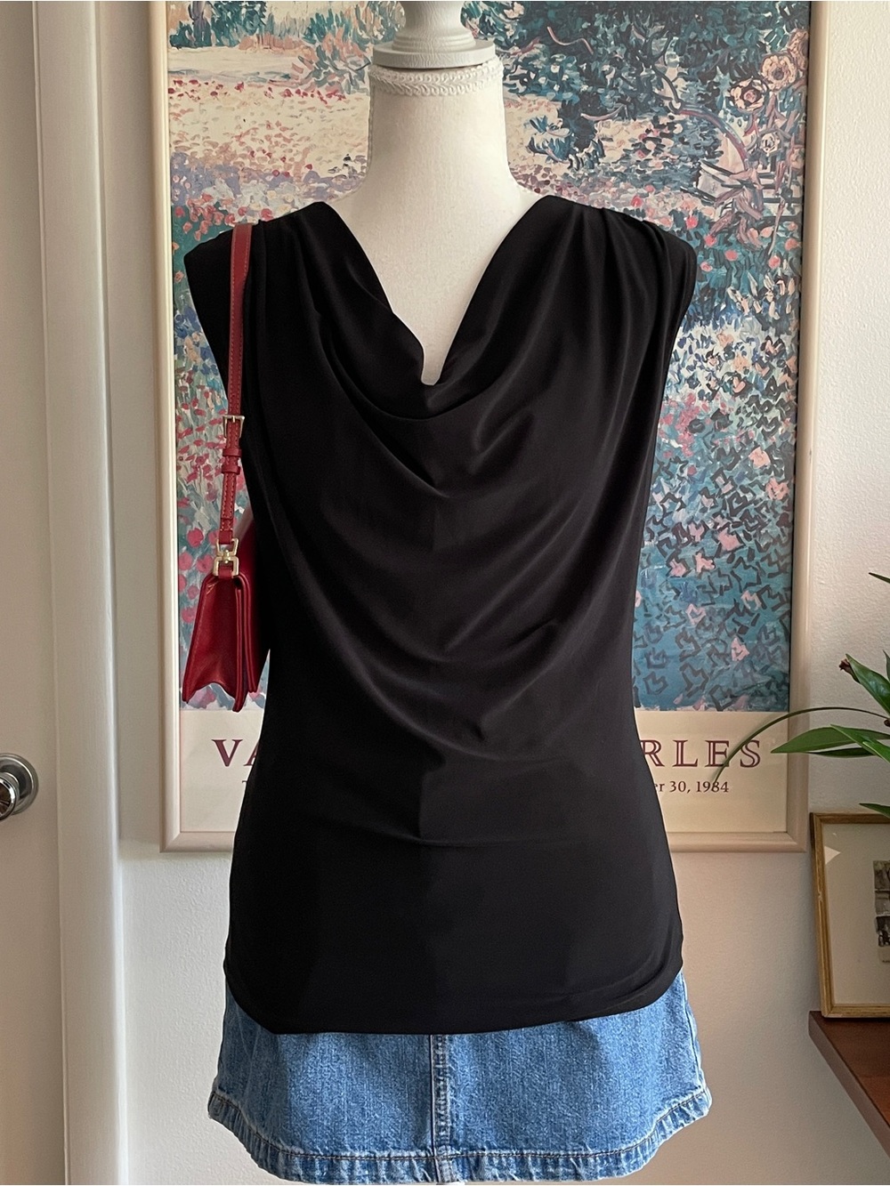 Jennie & Marlis Cowl Neck Top Small Black Sleeveless Going Out Minimalist Y2K